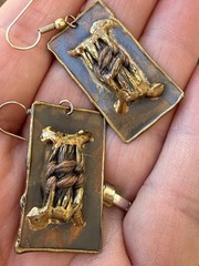 Vintage Art Studio Metal Brass Copper Brutalist Style Dangle Pierced Earrings