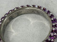 Vintage Pearl & Clear Rhinestone Bangle Bracelet Silver Tone Very Small 6.25″