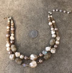 Vintage Coro Creamy Beige Gold Tones Painted Faux Pearls 2 Strand Necklace