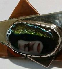 Vtg Mid Century Brutalist Copper Silver Art Dichroic Glass Star Brooch Pin