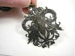 Ornate Vintage Silver Tone Necklace Filigree Pendant Chain 22 In Birds Ornate