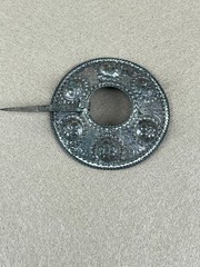 Antique Latvian Round Repousséd Brooch Pin ~2 ¾” Folk Metal Costume Jewelry