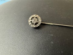 Silver Tone Stick Pin Hand Painted Floral White Cabochon Leaf Frame, VGC