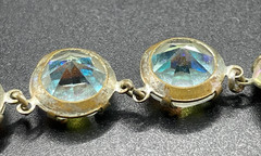 Vintage Czech Aurora Borealis Rhinestone Choker Necklace Bezel Set 1950s 15” K