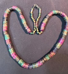 vintage Postmodern necklace features painted brass beads in jewel tones