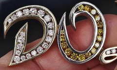 14k multi tone gold pendant “DOLLA” 4.00ct natural & irradiated diamond 40.2gr