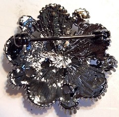 Vintage Bead Elegance Dark Metal Brooch With Faux Pearls & Clear Stones Jewelry