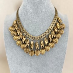 Vintage Early Haskell Brass Egyptian Revival Festoon Style Bib Necklace Unsigned