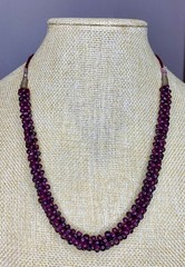 Vintage Indian Hand Woven Garnet Bead Rope Necklace Adjustable Length Knot 38gr