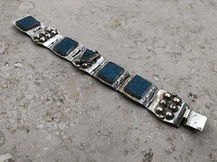 ✨🏜️VTG STAMPED TAXCO STERLING SILVER Turquoise Panel STATEMENT Bracelet Estate