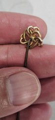 Antique Victorian Tested 10k Gold & Real Diamond Triple Heart Hat Pin Read Read