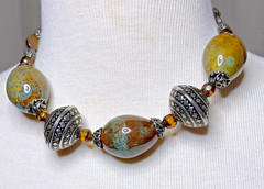 Vintage Large Silver tone and Ceramic Beaded Necklace 17.5″ (Fas-195)