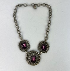 Antique 20s 30s Art Deco Czech Glass Amethyst Rhinestone Choker Bib Necklace 17″