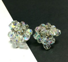 Vtg LAGUNA Aurora Borealis CRYSTAL Clip EARRINGS “Cha-Cha” Waterfall Silver H195