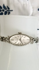 Vintage Bulova Ladies Watch-14K White Gold Cocktail With 8 Lovely Small Diamonds