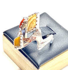 Vintage Sterling & Copper Carolyn Pollack Zig Zag Multi-Gemstone Ring Size 8.25