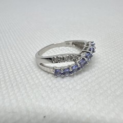 Amazing 10K Solid White Gold Tanzanite Diamond Gemstone Ring Size 6.75, 2.48g