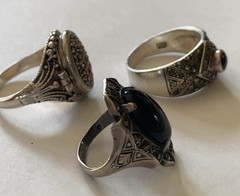 Vintage Sterling Silver 925 Marcasite Onyx Ring Lot ~ Compartment Ring ~ Deco ~