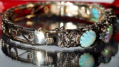 14k y/gold bracelet 5.50ct natural opal diamond 7.0″ bangle antique 25.90g N3216