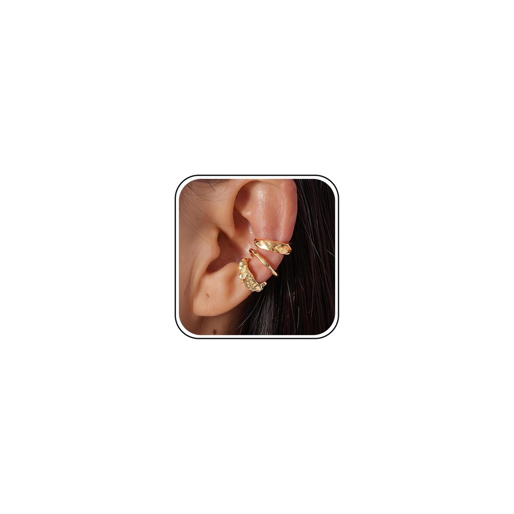 Ear Cuff Earrings for Women Clip On Cartilage Chunky Gold Silver Non Piercing…