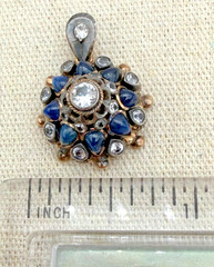 Antique Victorian Lapis Lazuli & Colorless Gemstone Cluster Pendant Mixed Metal