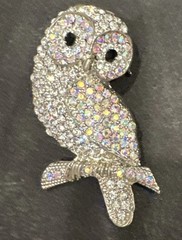 VTG OPC SIGNED AURORA BOREALIS RHINESTONE OWL BIRD BROOCH PIN PENDANT