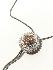 Woman’s Adjustable Slide Charm Bolo Lariat Necklace-Silver Tone W/ Brown Crystal