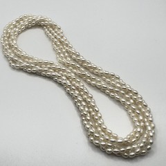 Vintage Rice Pearl Necklace Endless Strand 3 Rows Torsade 30 Inches Classic