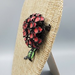1930s Unsigned Black Red Green Enamel Painted Pot Metal Dahlia Flower Brooch