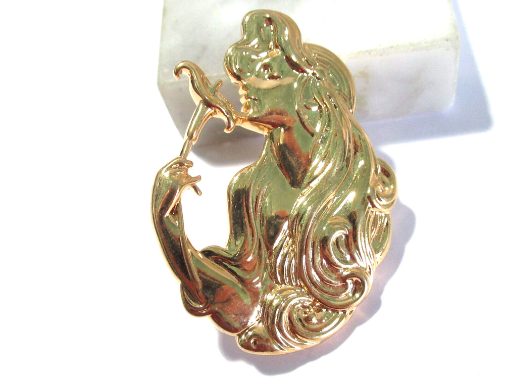 LR Lady Remington Nouveau Style Woman W Flower Vintage Brooch Pin Figural