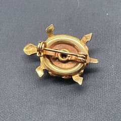 Red Clear Crystal Floral Turtle Brooch Pin Gold Tone Cute Timeless Birthday