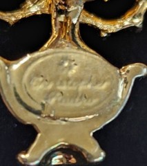 Vintage Jewelry Christopher Radko Christmas pin signed Rhinestone 2.5 in approx