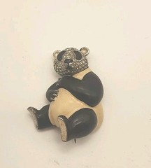 Vintage PANETTA Panda Brooch Enamel & Rhinestone Bear Signed Pin/Brooch Rare