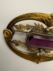 Vintage Sash Pin Brooch Purple Stone Gold Tone Signed George L Paine GLP