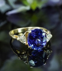 Vintage Gem Cushion Tanzanite Trillion Diamond 3 stone Ring 14K Gold 2.5ct