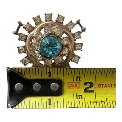 Rhinestone Brooch Round Shape Clear & Blue Stones Vintage Costume Jewelry