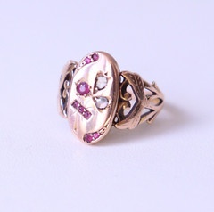 Antique Vintage 14k Rose Gold Ring Rose Cut Diamonds Ruby and Simili NO TARIFF