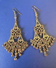Vintage Style Gold Tone Chandelier Dangle Earrings Brown Rhinestone Boho