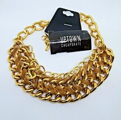 NWT Wide Gold Chain Collar Necklace with Velvet Ribbon Wrap by Uptown Cheapskate