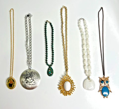 6 Vtg Necklace Pendant Lot Chunky Costume Owl Gold & Silver Tone Statement