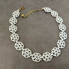 Vintage Trifari White Enamel Choker Necklace Swirl Link Mid Century
