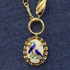 Vintage 12k Gold Filled Pocket Watch Chain FOB, Dog Clip, Guilloche Bluebird