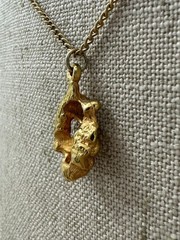 Vintage Ronte of Hollywood Gold Nugget Pendant Necklace Card 24K GP 1970s 1980s