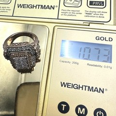 SJ 925 sterling silver gold vermeil clear champagne CZ cocktail ring size 7