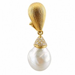 14K YELLOW GOLD DIAMOND & PEARL DROP EARRINGS – 0.20 CTW DIAMONDS + 12MM PEARLS