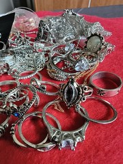 Estate Collection Silver Tone Jewelry Lot Rings Earrings mixed lot #10a (60 pcs)