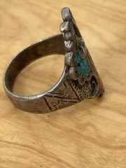 Vintage G&S 1986 Ring Silver Tone Native American Turquoise Thunderbird Unk Size