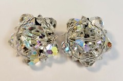 3 Vintage Crystal Glass Bead Cluster Earrings AB Gray Topaz Clear AB