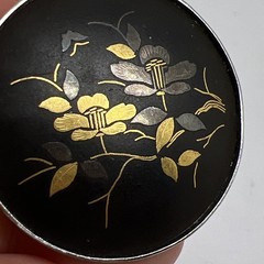 Vintage Japan Damascene flowers Black Gold Silver Color 1.4” Pin (8448)