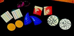 Vintage Retro Geometric Multicolor Pierced Metal Earrings Lot 1980s